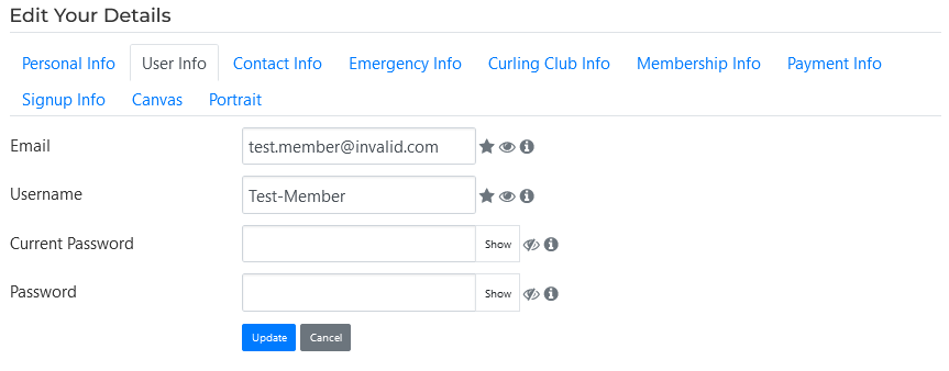 Edit My Information Edit User Info